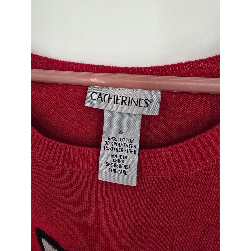 Catherines Size 2X Womens Red Cat Sweater Long Sleeve Cotton Blend - Picture 2 of 3